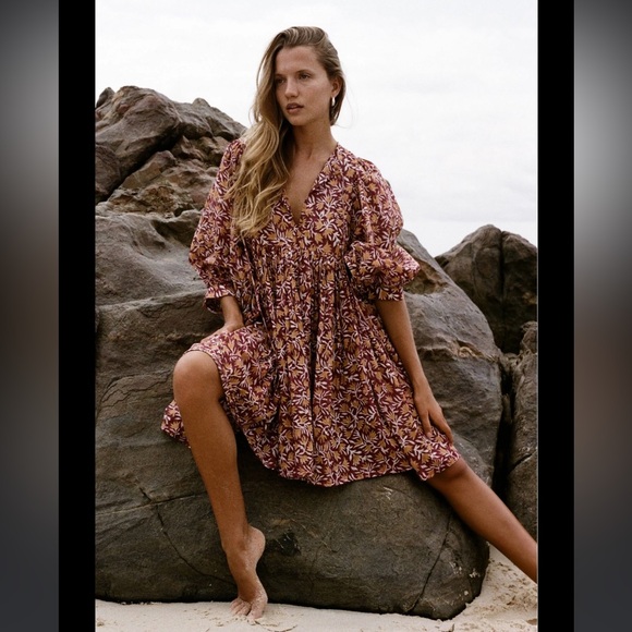 Daughters of India Kyra Balloon Sleeve Gauze Mini Dress Size Medium - Picture 4 of 7